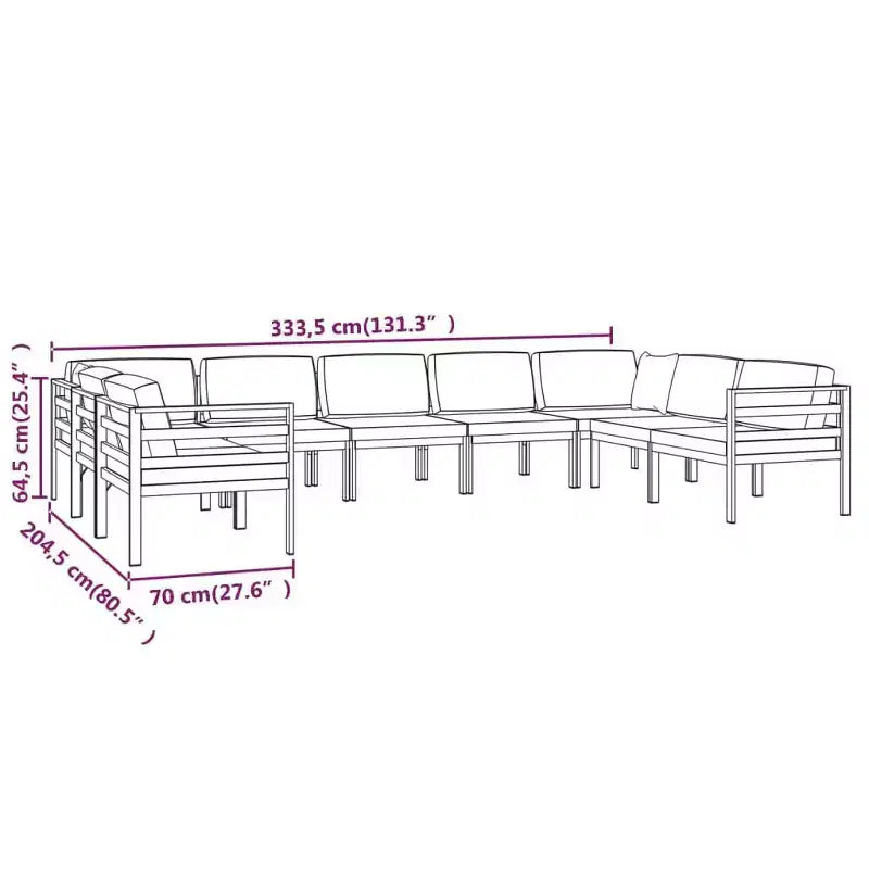 vidaXL 9 Piece Patio Lounge Set with Cushions Aluminum Anthracite