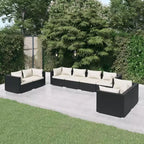 vidaXL Set Divani da Giardino 8 pz con Cuscini, Set Mobili da Esterno in Polyrattan, Design Modulare, Resistente all'Acqua, Cuscini Crema, Nero