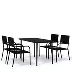 vidaXL Garden Dining Set Black PE Rattan, Powder-Coated Steel, Glass - 55.1 Table Length Black 4-Piece