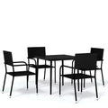 vidaXL Garden Dining Set Black PE Rattan, Powder-Coated Steel, Glass - 31.5 Table Length Black 4