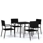 vidaXL Garden Dining Set Black PE Rattan, Powder-Coated Steel, Glass - 31.5 Table Length Black 4