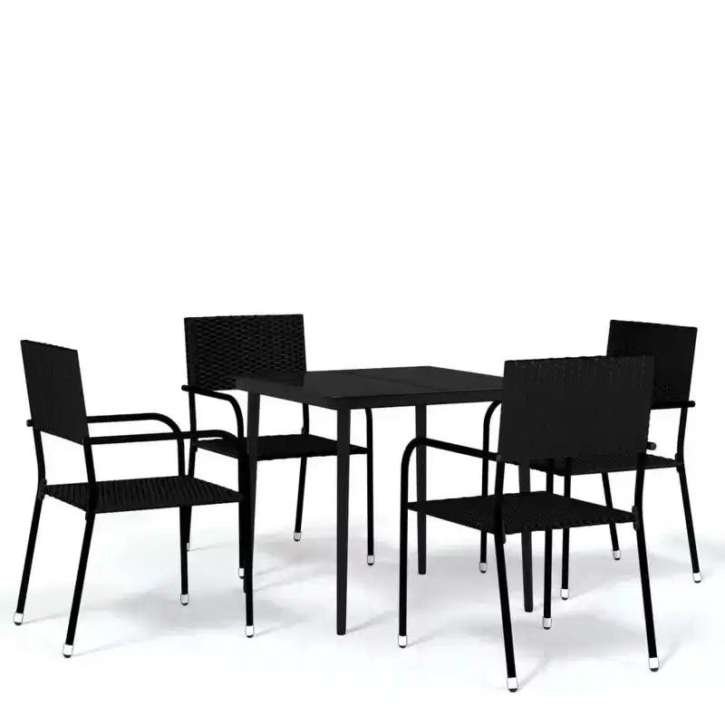 vidaXL Garden Dining Set Black PE Rattan, Powder-Coated Steel, Glass - 31.5 Table Length Black 4