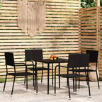 vidaXL Garden Dining Set Black PE Rattan, Powder-Coated Steel, Glass - 31.5 Table Length Black 4