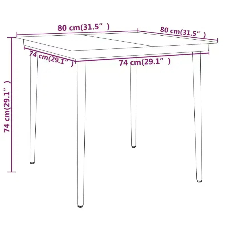 vidaXL Garden Dining Set Black PE Rattan, Powder-Coated Steel, Glass - 31.5 Table Length Black 4
