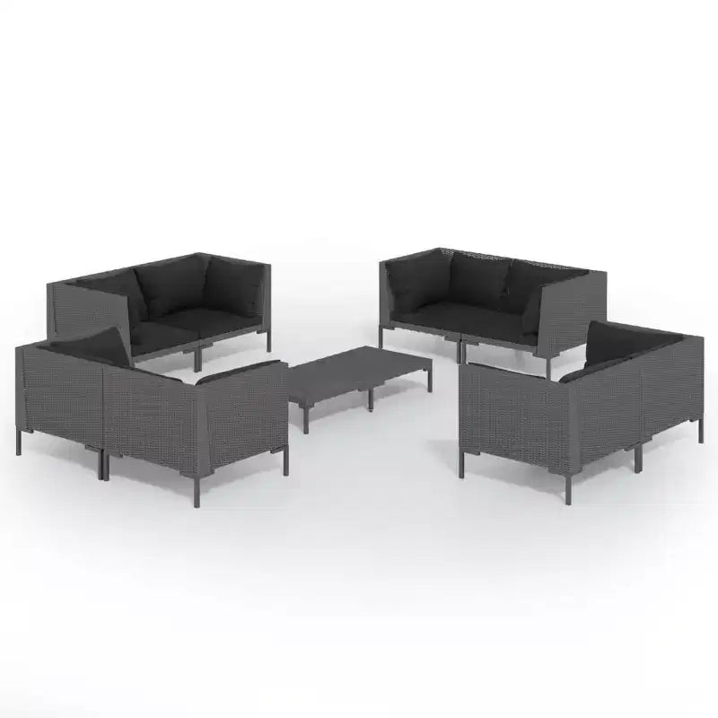 vidaXL Patio Lounge Set Outdoor Sectional Sofa Set with Table, Poly Rattan, Dark Grey