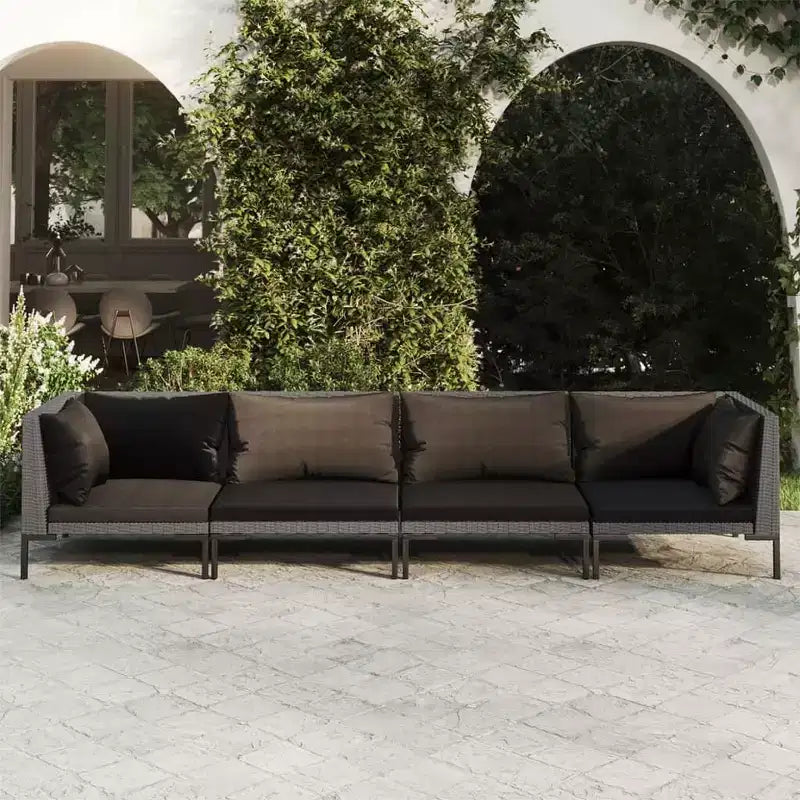 vidaXL Patio Lounge Set Outdoor Sectional Sofa Set Table Poly Rattan Dark Grey
