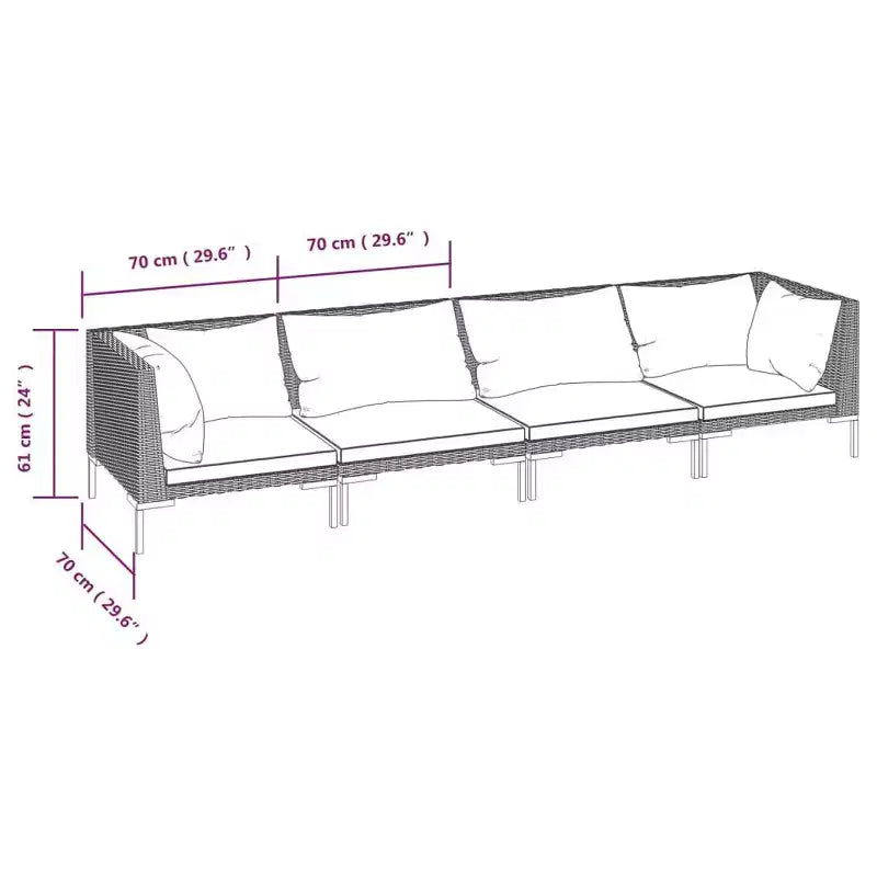 vidaXL Patio Lounge Set Outdoor Sectional Sofa Set Table Poly Rattan Dark Grey