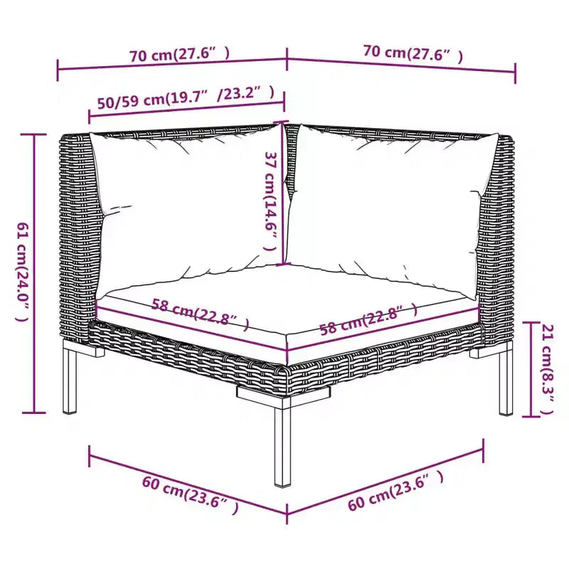 vidaXL Patio Lounge Set Outdoor Sectional Sofa Set Table Poly Rattan Dark Grey