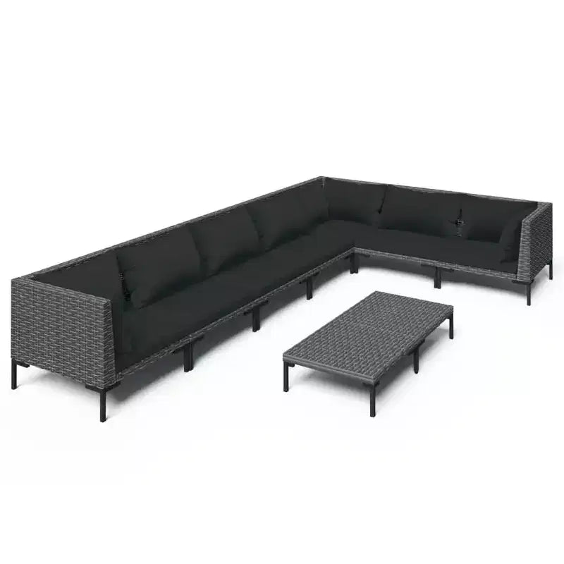 vidaXL Patio Lounge Set Outdoor Sectional Sofa Set Table Poly Rattan Dark Gray