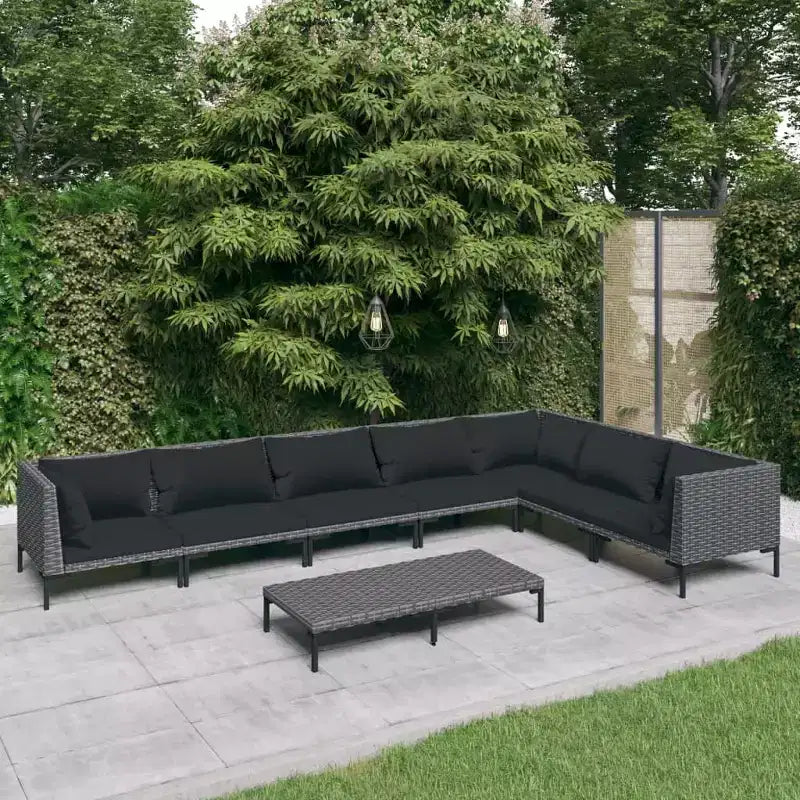 vidaXL Patio Lounge Set Outdoor Sectional Sofa Set Table Poly Rattan Dark Gray