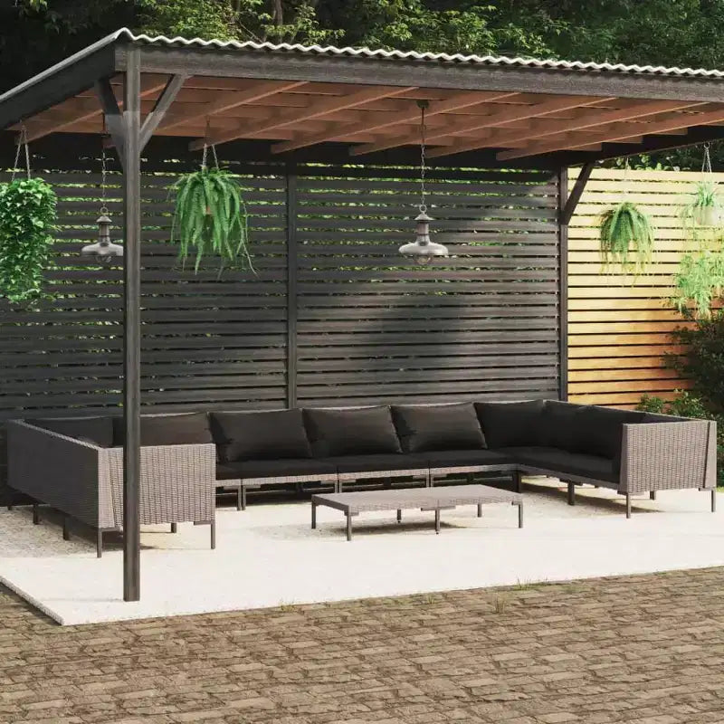 vidaXL Patio Lounge Set Outdoor Sectional Corner Sofa Poly Rattan Dark Grey