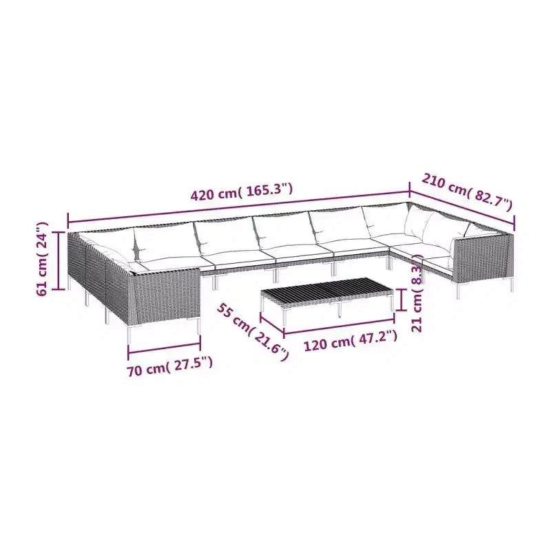 vidaXL Patio Lounge Set Outdoor Sectional Corner Sofa Poly Rattan Dark Grey
