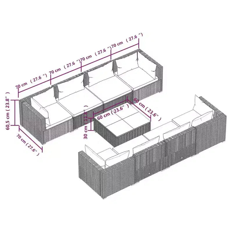 vidaXL Garden Lounge Set Brown PE Rattan 9 Piece Set Modular