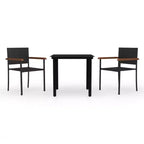 vidaXL 3 Piece PE Rattan Patio Dining Set - Weather-Resilient, Powder-Coated Steel Frame - Includes Square Table and 2 Chairs, Black