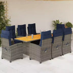 vidaXL Set da pranzo da esterno 9 pz con cuscini, in polyrattan grigio