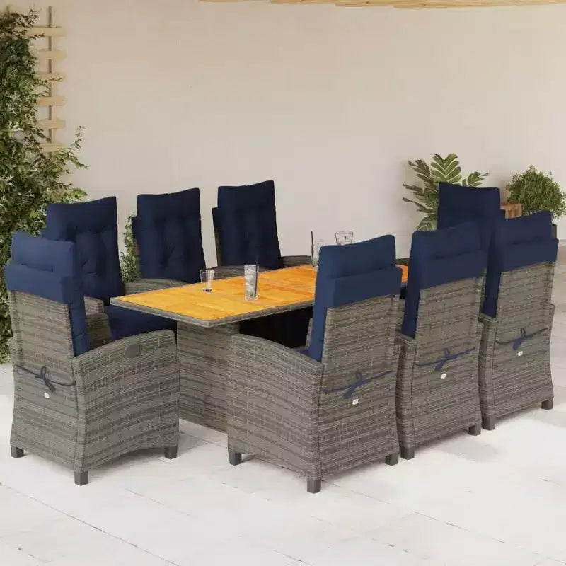 vidaXL Set da pranzo da esterno 9 pz con cuscini, in polyrattan grigio