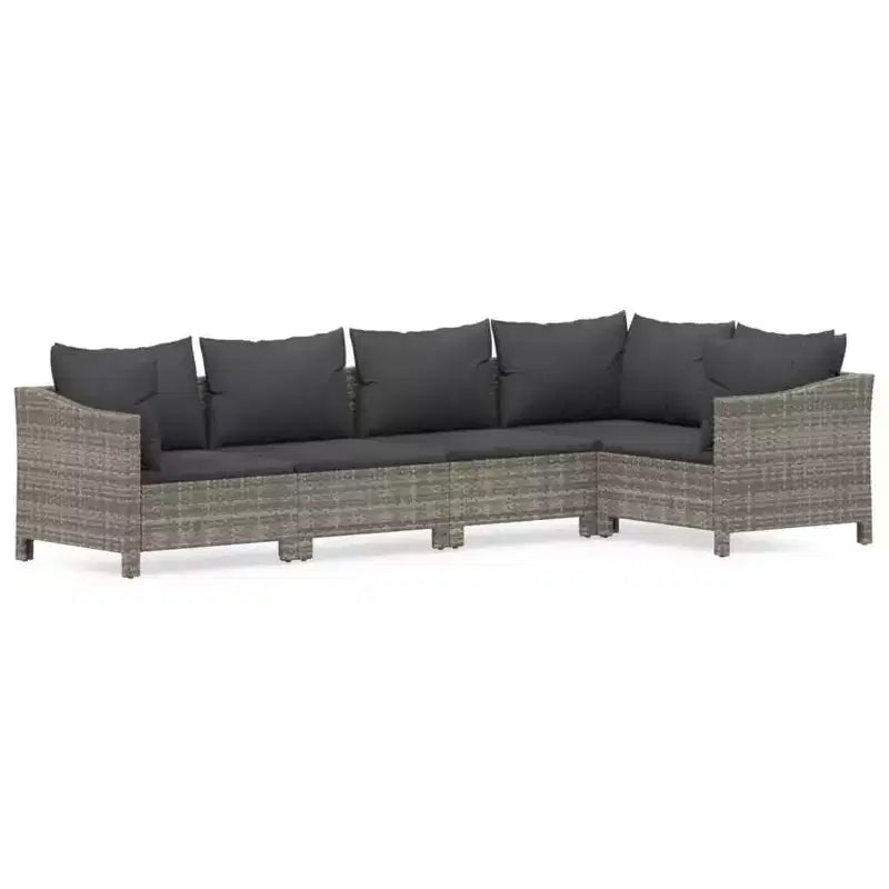 vidaXL 5 Piece Patio Lounge Set with Cushions Gray Poly Rattan