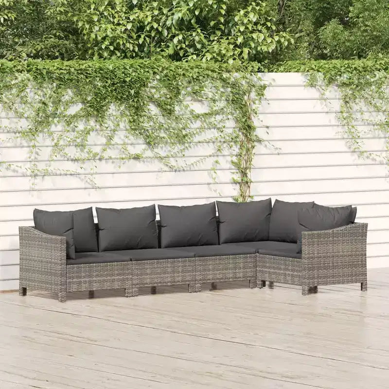 vidaXL 5 Piece Patio Lounge Set with Cushions Gray Poly Rattan