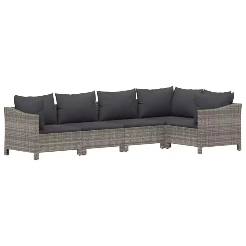 vidaXL 5 Piece Patio Lounge Set with Cushions Gray Poly Rattan