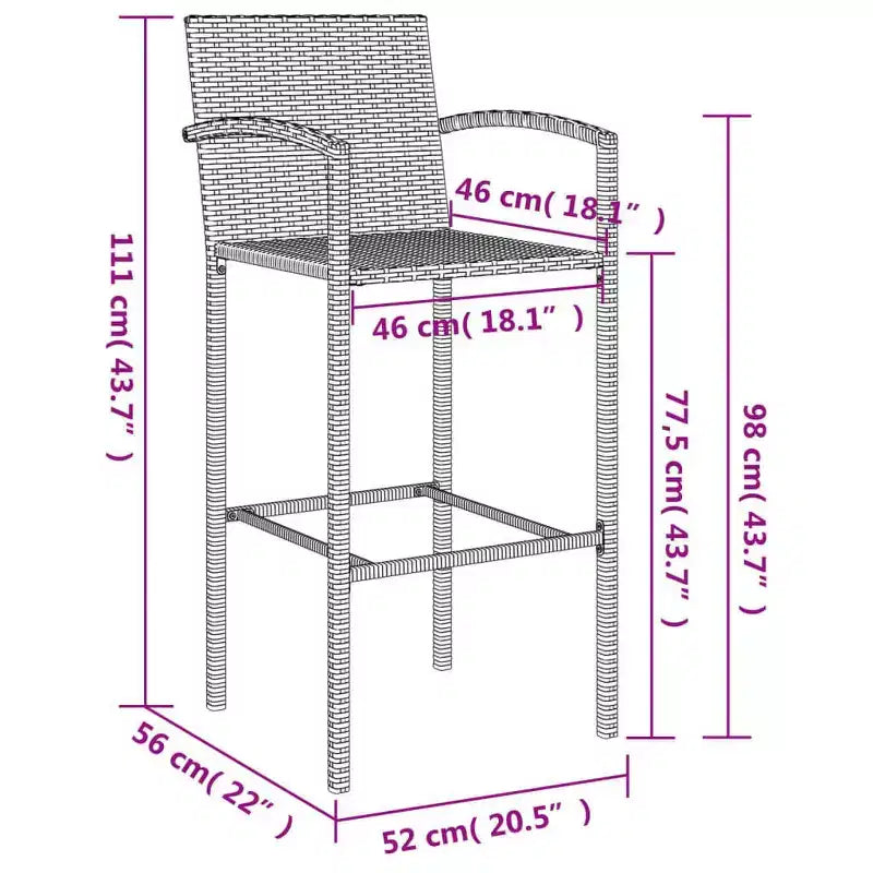 vidaXL Garden Bar Set Black PE rattan One Size Ergonomic Bar Table Set