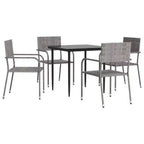vidaXL Garden Dining Set Grey and Black Poly Rattan, Steel, Tempered Glass - 31.5 Table Length 4 Items