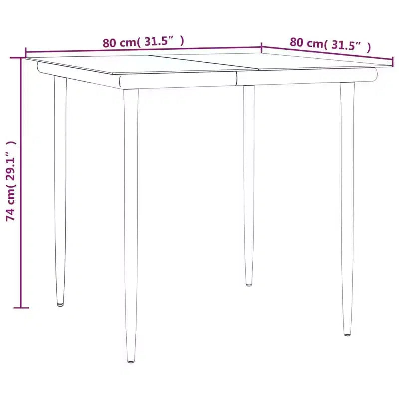 vidaXL Garden Dining Set Grey and Black Poly Rattan, Steel, Tempered Glass - 31.5 Table Length 4 Items