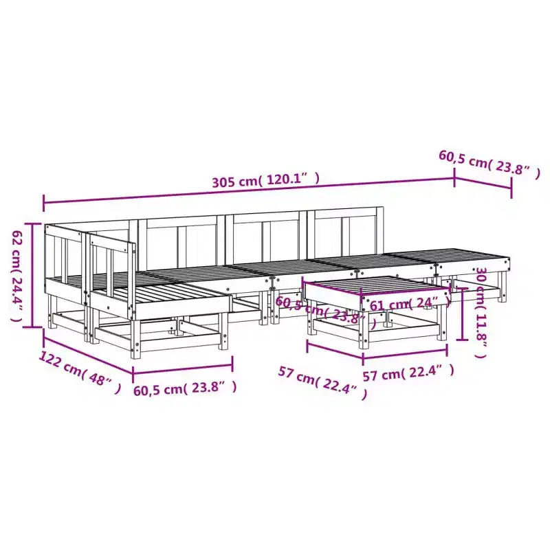 vidaXL Patio Lounge Set - 7 Piece White Solid Pine Wood Outdoor Furniture - Modular Design - Perfect for Gardens, Patios, and Terraces