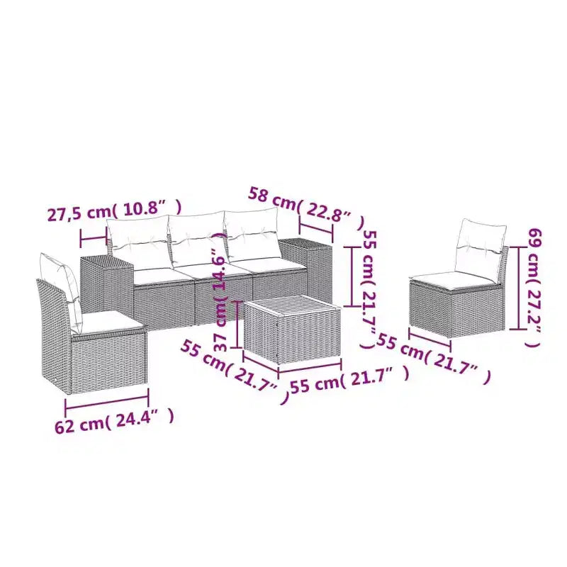 vidaXL Garden Sofa Set Black PE rattan 6-piece set Modular