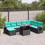 vidaXL Salotto da Giardino con Cuscini Tavolo e Divani 9 pz in Poly Rattan - Nero senza spazio contenitore