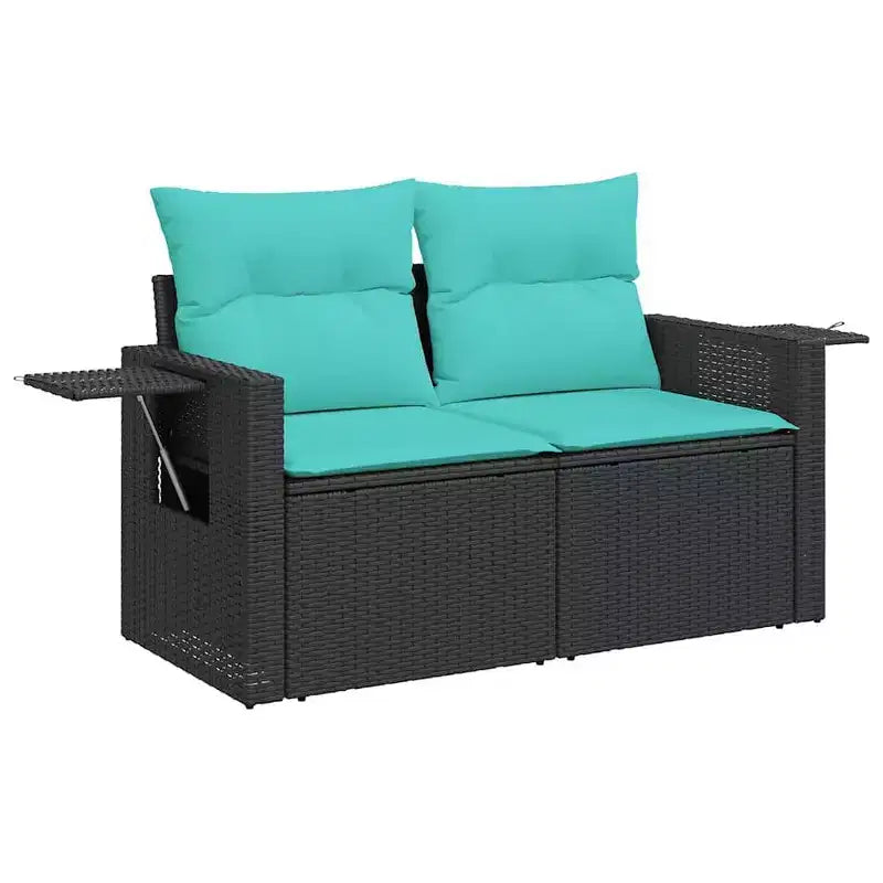 vidaXL Salotto da Giardino con Cuscini Tavolo e Divani 9 pz in Poly Rattan - Nero senza spazio contenitore