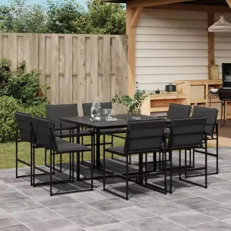 vidaXL 9 Piece Patio Dining Set with Cushions Black Textilene
