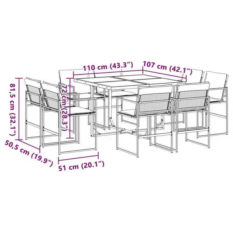 vidaXL 9 Piece Patio Dining Set with Cushions Black Textilene