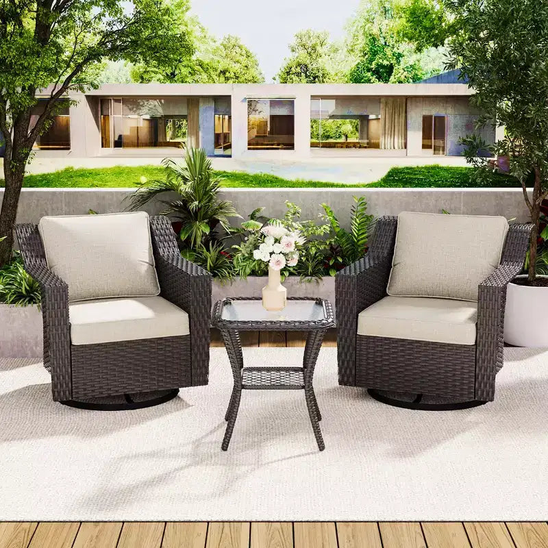 UPTIOT Outdoor Swivel Rocking Chair With Side Table