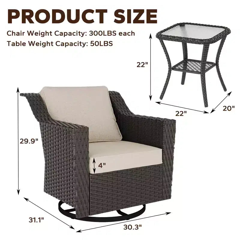 UPTIOT Outdoor Swivel Rocking Chair With Side Table