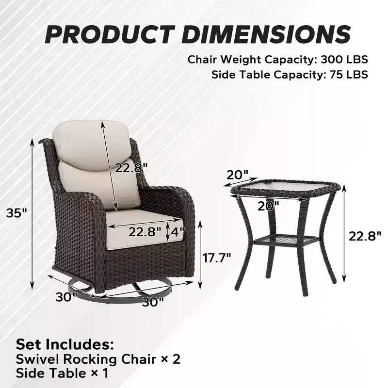 UPTIOT 2-person Outdoor Rattan Seating Group With Cushions