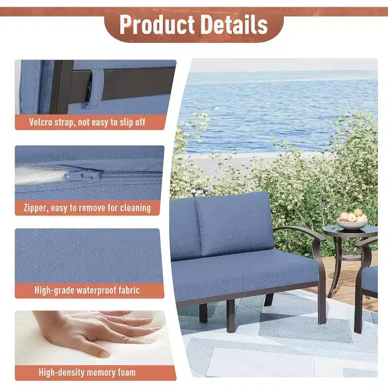 ALAULM Aluminum Patio Furniture Set 7-Seat Modern Metal Outdoor Conversation Sets w/Swivel Rocking Chairs Patio Sectional Sofa