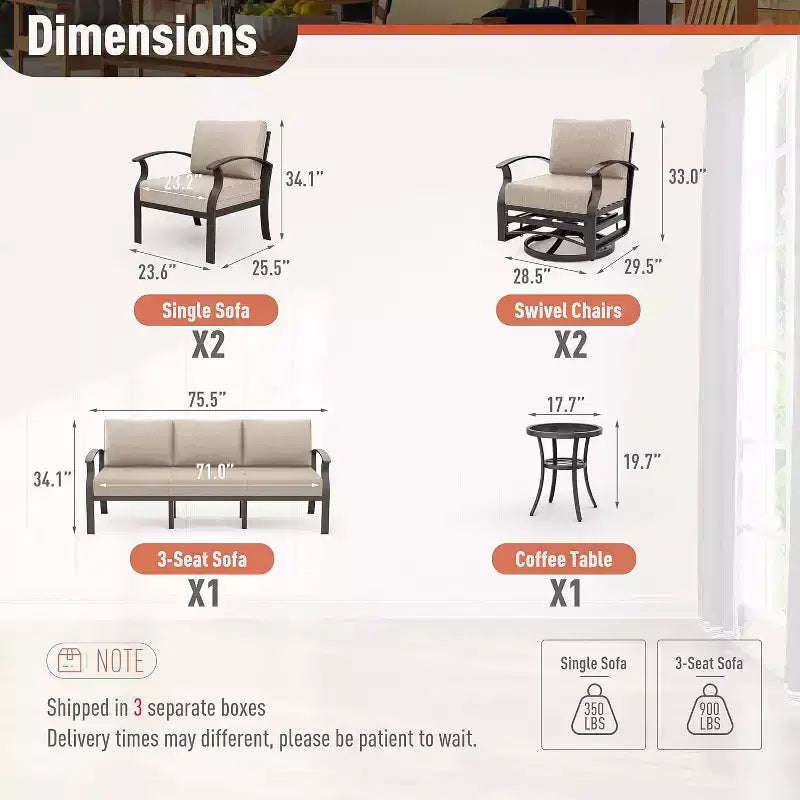 ALAULM Aluminum Patio Furniture Set 7-Seat Modern Metal Outdoor Conversation Sets w/Swivel Rocking Chairs Patio Sectional Sofa