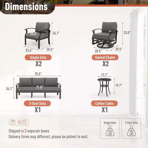 ALAULM Aluminum Patio Furniture Set 7-Seat Modern Metal Outdoor Conversation Sets w/Swivel Rocking Chairs Patio Sectional Sofa