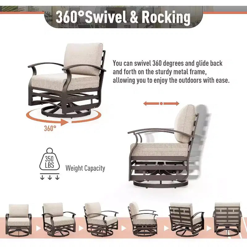 ALAULM Aluminum Patio Furniture Set 7-Seat Modern Metal Outdoor Conversation Sets w/Swivel Rocking Chairs Patio Sectional Sofa