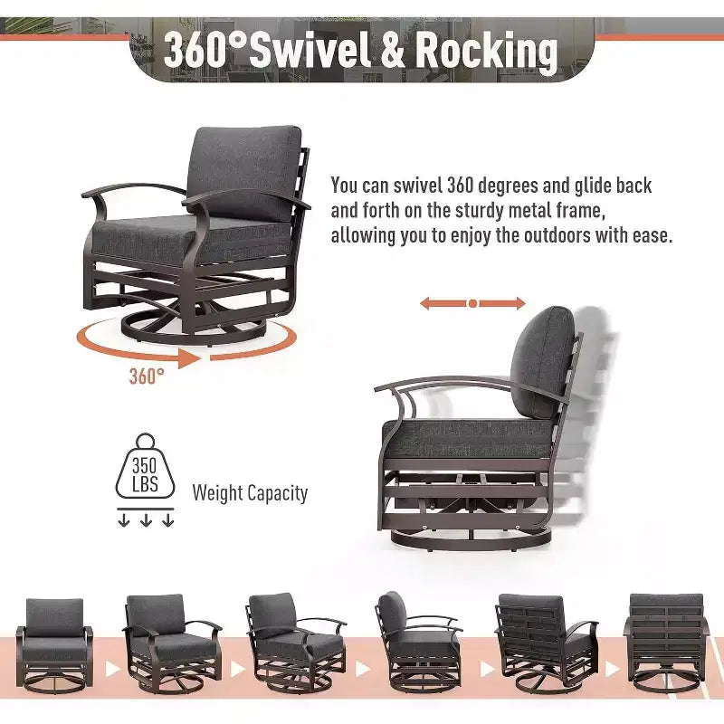 ALAULM Aluminum Patio Furniture Set 7-Seat Modern Metal Outdoor Conversation Sets w/Swivel Rocking Chairs Patio Sectional Sofa