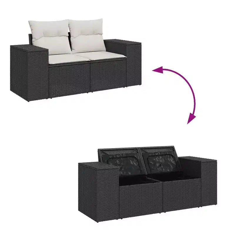 vidaXL Set Divani da Giardino Nero, Bianco Crema Polyrattan, Acciaio Rivestito a Polvere