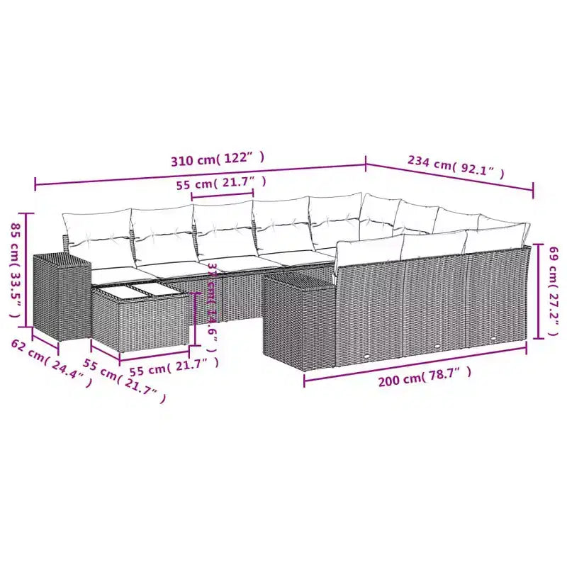 vidaXL Garden Sofa Set Black PE rattan Large UV-resistant