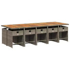 vidaXL Set da Pranzo da Giardino 11 pz con Cuscini Mobili da Giardino Esterni Rattan Sintetico Grigio, Piano in Legno di Acacia, Cuscini Blu Scuro