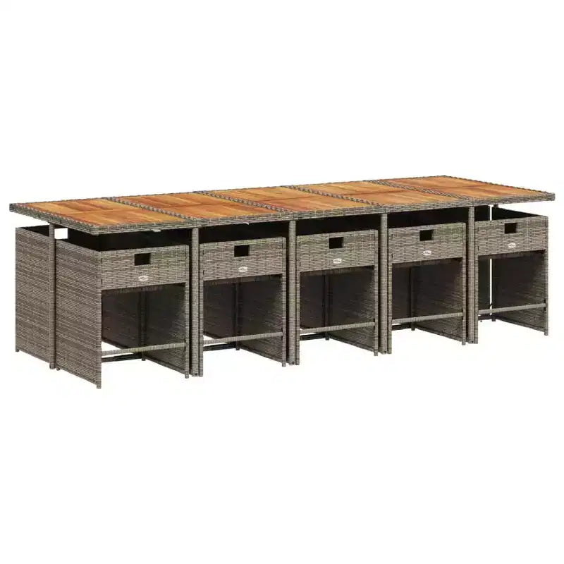 vidaXL Set da Pranzo da Giardino 11 pz con Cuscini Mobili da Giardino Esterni Rattan Sintetico Grigio, Piano in Legno di Acacia, Cuscini Blu Scuro