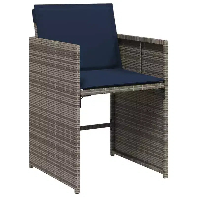 vidaXL Set da Pranzo da Giardino 11 pz con Cuscini Mobili da Giardino Esterni Rattan Sintetico Grigio, Piano in Legno di Acacia, Cuscini Blu Scuro