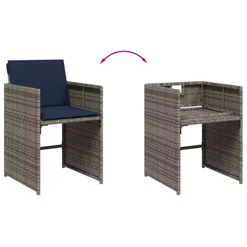 vidaXL Set da Pranzo da Giardino 11 pz con Cuscini Mobili da Giardino Esterni Rattan Sintetico Grigio, Piano in Legno di Acacia, Cuscini Blu Scuro