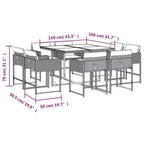 vidaXL Patio Dining Set Set of 8 Gray PE Rattan 9 Piece Set Foldable