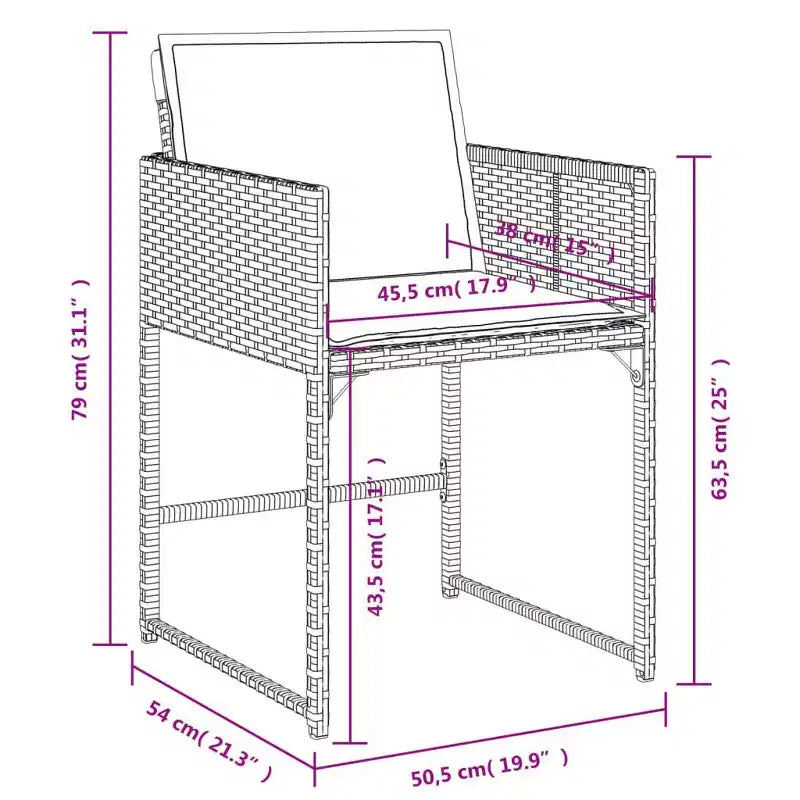 vidaXL Patio Dining Set Set of 8 Gray PE Rattan 9 Piece Set Foldable
