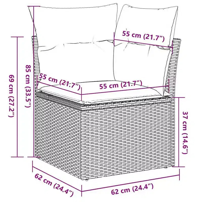 vidaXL Set divani da giardino in rattan PE, nero e bianco crema, piedini regolabili