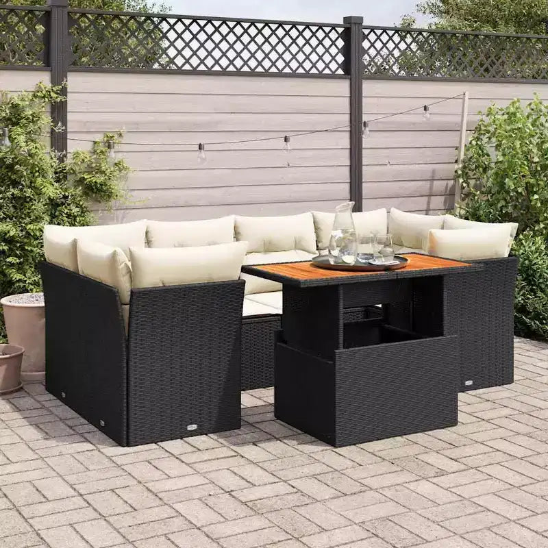 vidaXL Set divani da giardino in rattan PE, nero e bianco crema, piedini regolabili